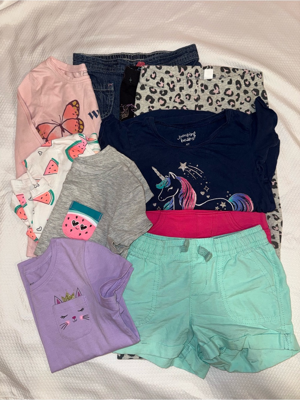 Jumping Beans Girls 4T Clothing Lot Unicorn Leggings Shorts Tops Jeans